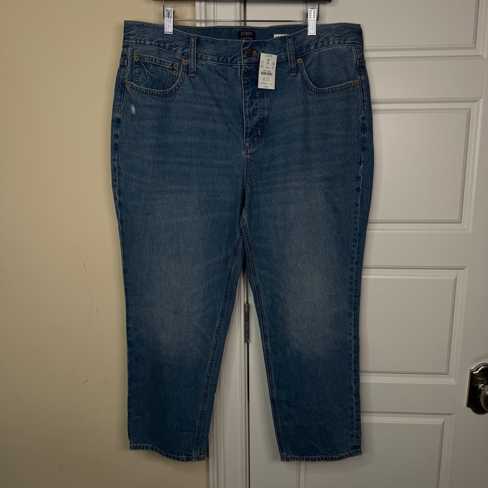 J. Crew Premium Straight Jeans Womens 34P Blue Button Fly Medium Wash BT082 NEW